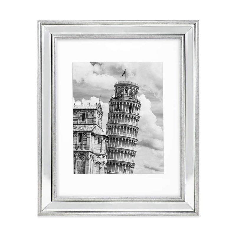 Isaac Jacobs 11x14 Silver Beveled Mirror Picture Frame w/Mat for 8x10- Classic Mirrored Frame w/Slight Slanted Angle for Wall DÃ©cor Display, Photo Gallery & Wall Art (11x14 (Matted 8x10), Silver) - Image 1